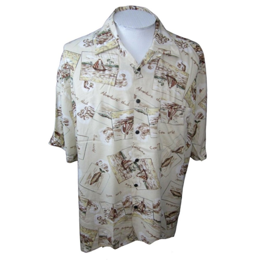 RINGO SPORT VTG 1990s Men Hawaiian ALOHA shirt XL 25" p2p rayon sailboat fishing